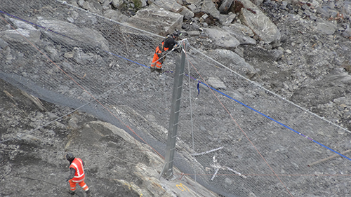 One of the rock catch fences being built to improve safety at Diana Falls