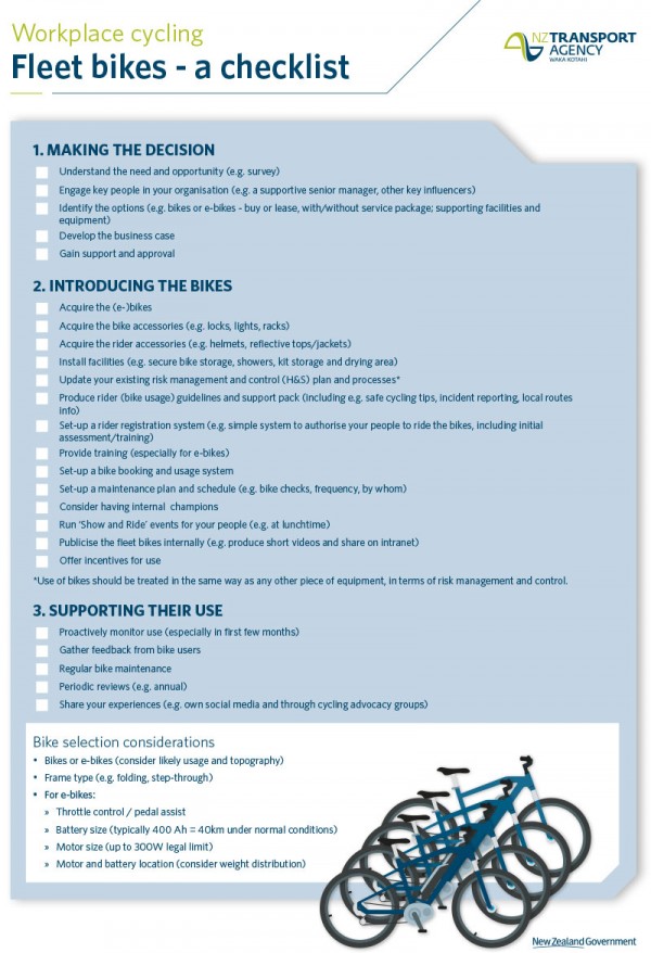 Workplace cycling fleet bikes checklist