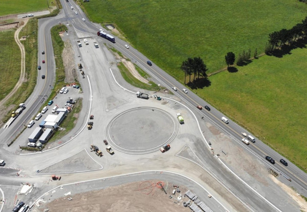 aerial view of near completed roundabout