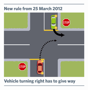 Vehicle turning right has to give way 4