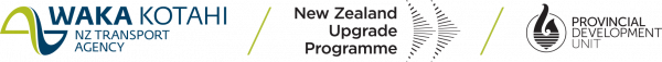 Waka Kotahi, NZ Upgrade and Provincial Growth Fund logos