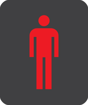 A red person standing straight on a black background.