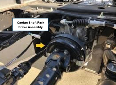 Cardan shaft park brake assembly within a vehicle 