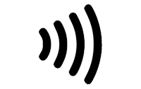 Black contactless payment symbol on white background.