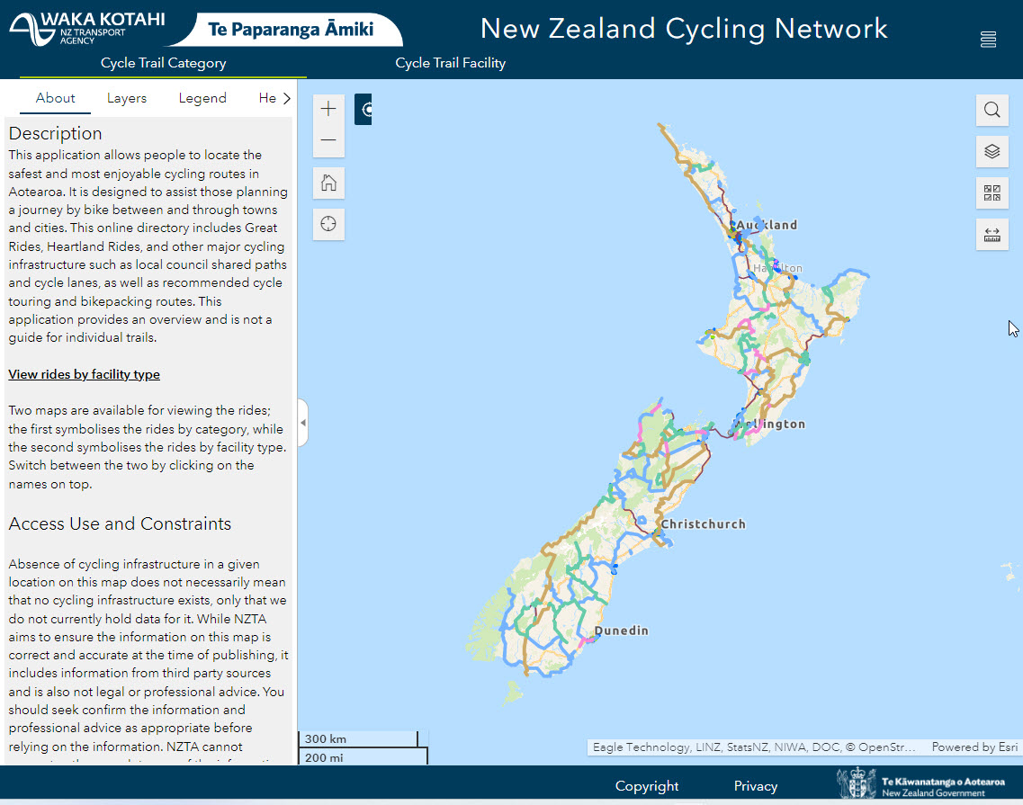 New Zealand cycling network map