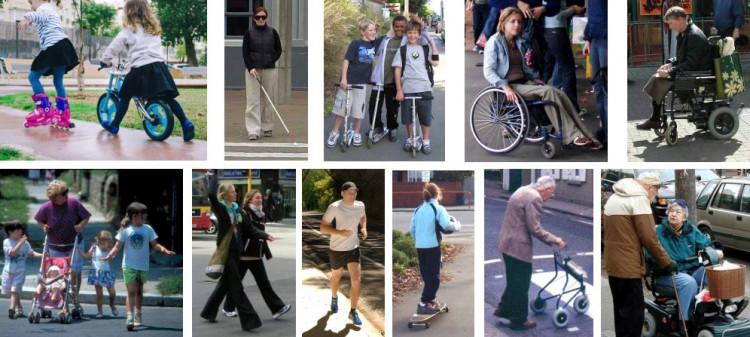 photo collage of different range of pedestrians an path users