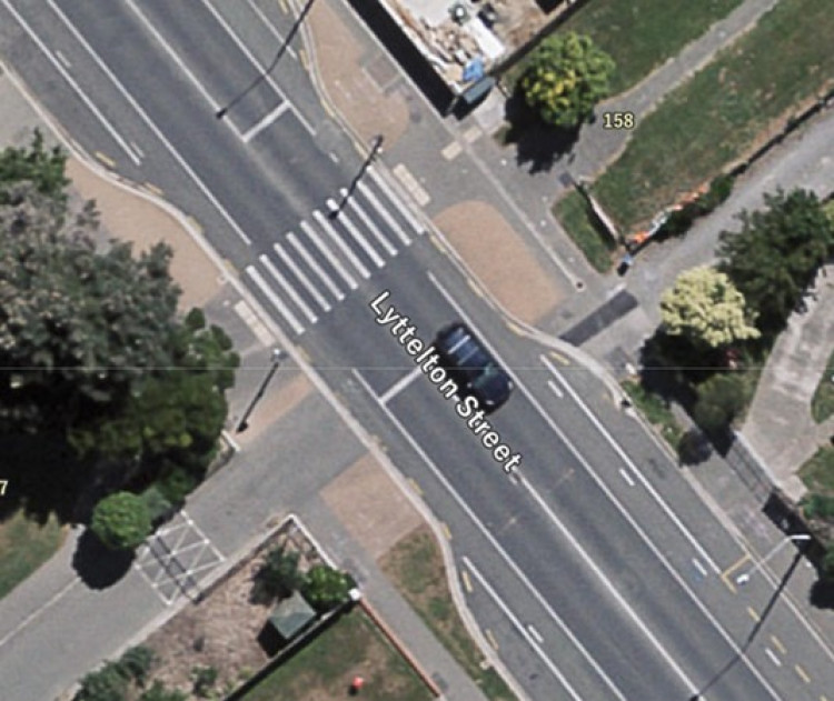 an aerial photo shows how kerb extensions support a zebra crossing