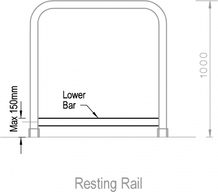 a figure showing holding rail recommended design with a lower bar for detecting the rail with a cane