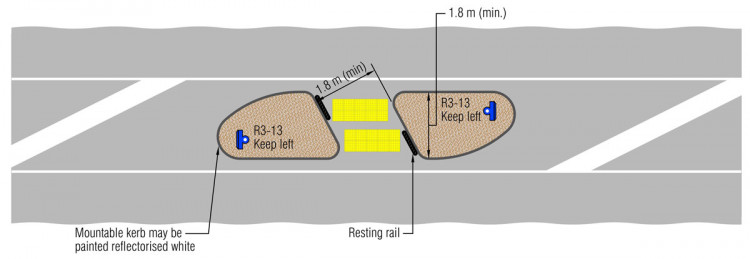a figure showing a compliant angled pedestrian refuge island layout