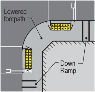 Lowered perpendicular kerb ramp diagram