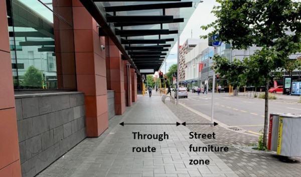 photo example showing how footpath with through route and street furniture zone