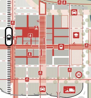 Diagram showing Urban area featuring interconnected laneways enhancing walkability and urban connectivity