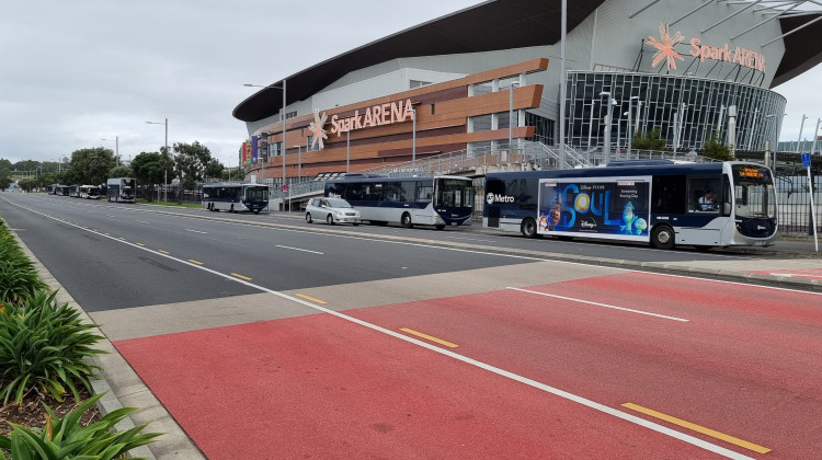 bus parking on quay street near spark arena in auckland