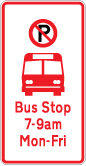No parking symbol between 7-9am bus symbol bus stop 
