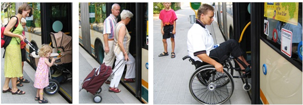 Different types of people getting on the bus