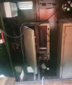 The damaged cabinet and control panel for the Fern Arch traffic signals