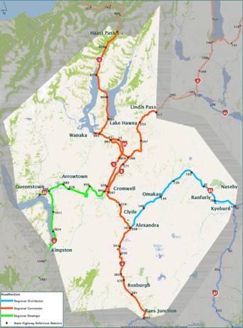 map showing state highway network in Central Otago