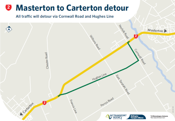 masterton to carterton detour map