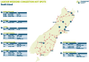 South Island congestion hot spots during Labour Weekend