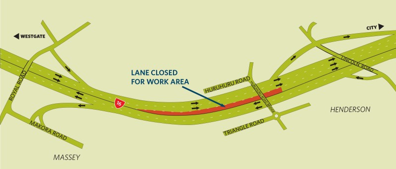 Lane changes on SH16 from Westgate to Lincoln Road