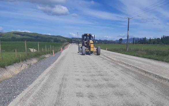 Road rehabilitation underway at McDonald Rd, Pukerau (SH1), now almost complete