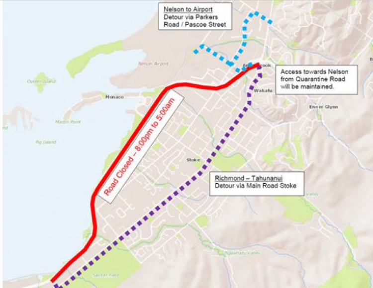 Map of whakatu drive detour route
