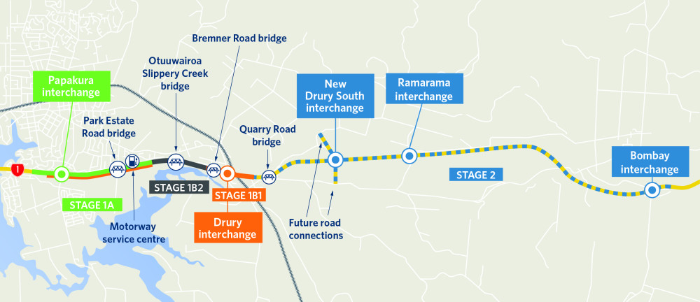 SH1 Papakura to Bombay project map- all stages June 2024