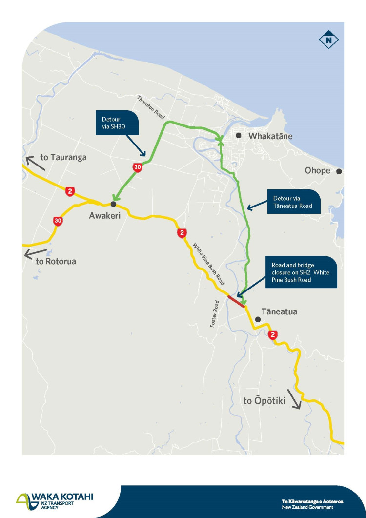 Map showing road detours.