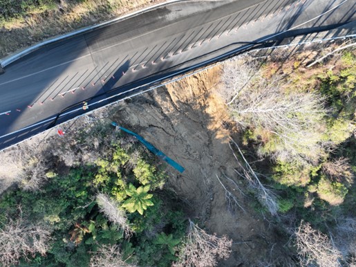 Drone shot of  underslip site, SH60 Tākaka Hill