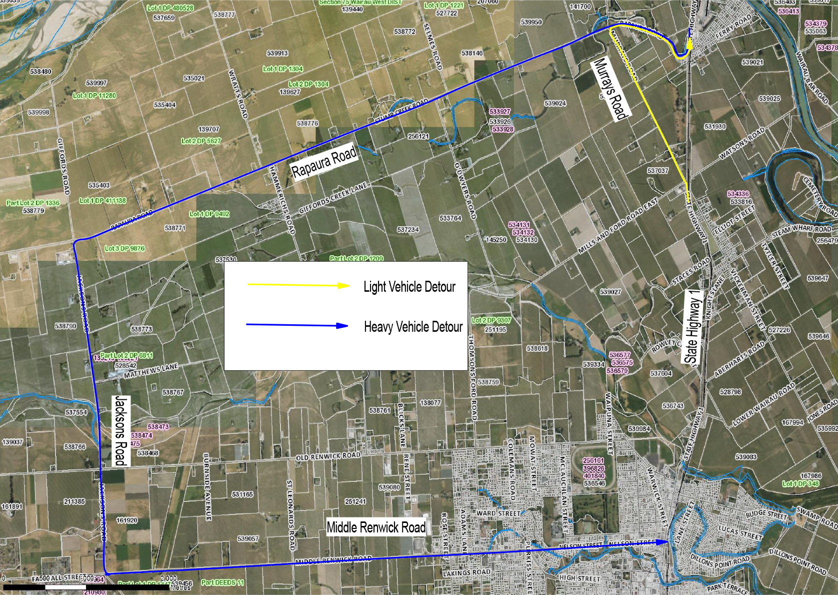 SH1 Spring Creek detour map