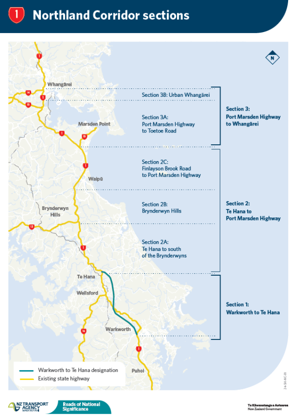 Map showing different projects from Auckland to Whangarei