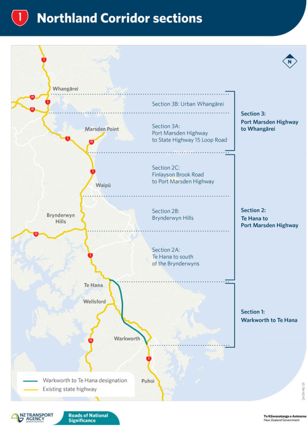 Map showing different projects from Auckland to Whangarei