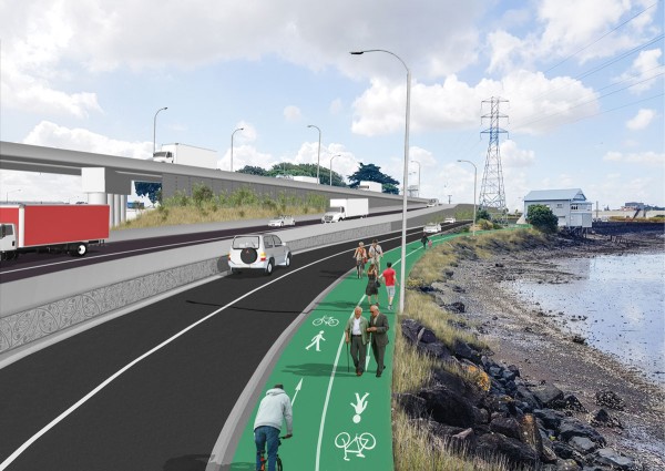 View of new shared path along Orpheus Drive near Aotea Sea Scouts building.