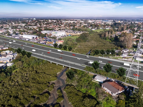 View of new walking and cycling bridge over Otahuhu Creek (SH1).