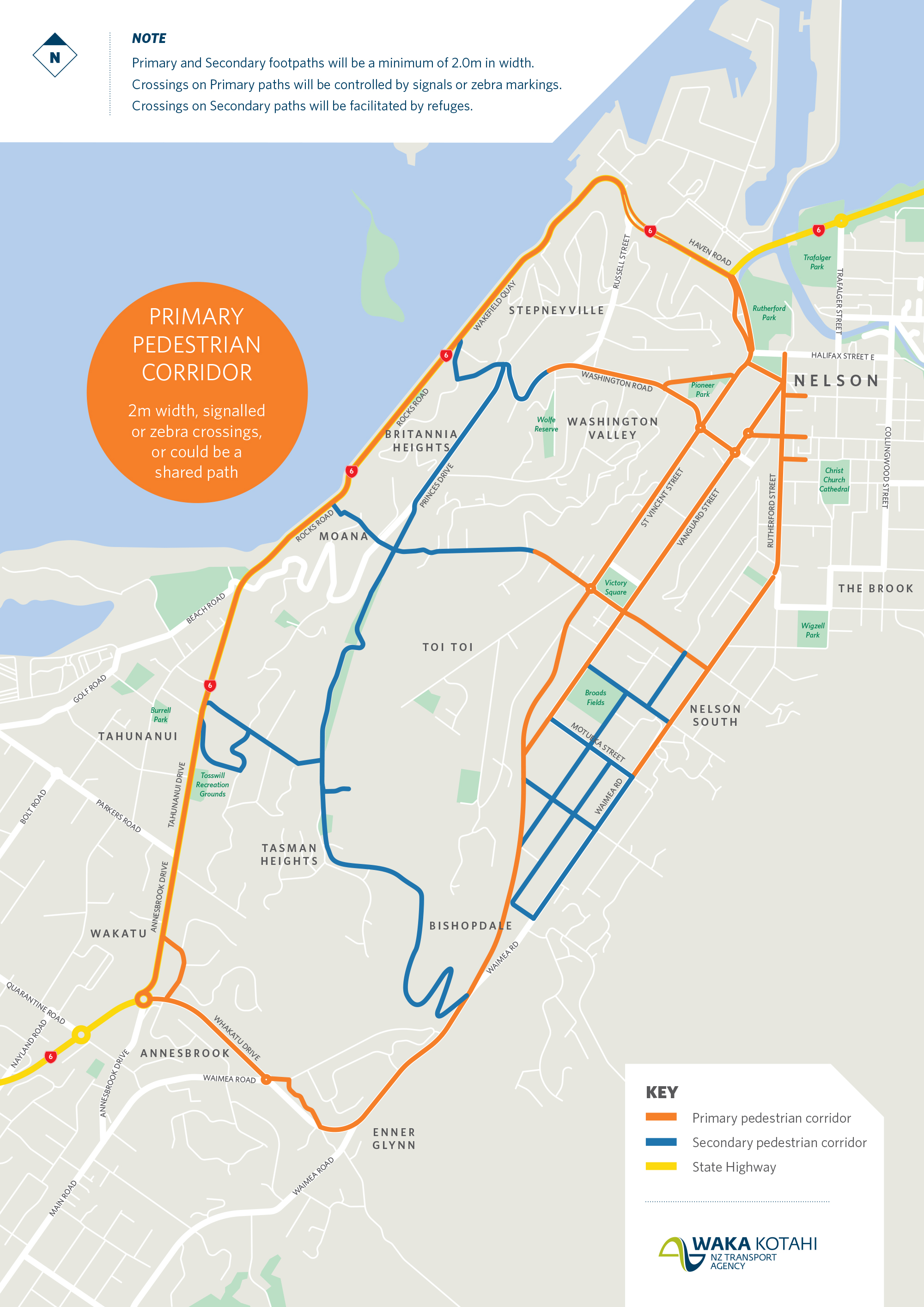Short-term options package map showing a first draft of walking and cycling connections