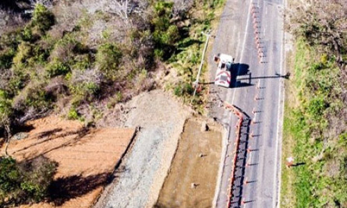 Birds eye view of works on Otoko Hill recovery