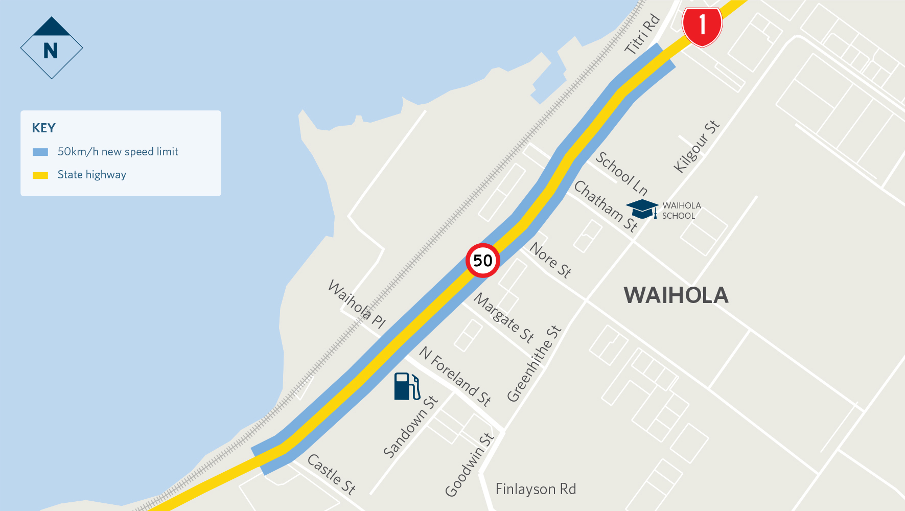 SH1 Waihola speed review map