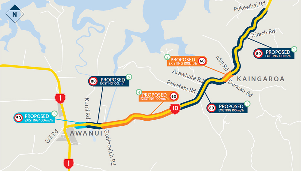 Awanui to Kaingaroa speed review map