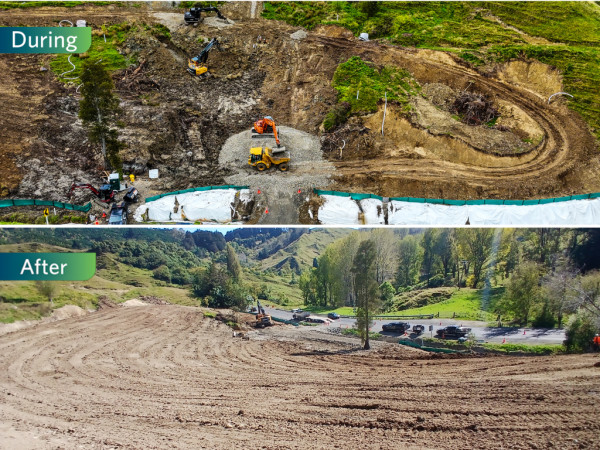 SH2 at Morere recovery includes drainage work to mitigate the shifting ground.