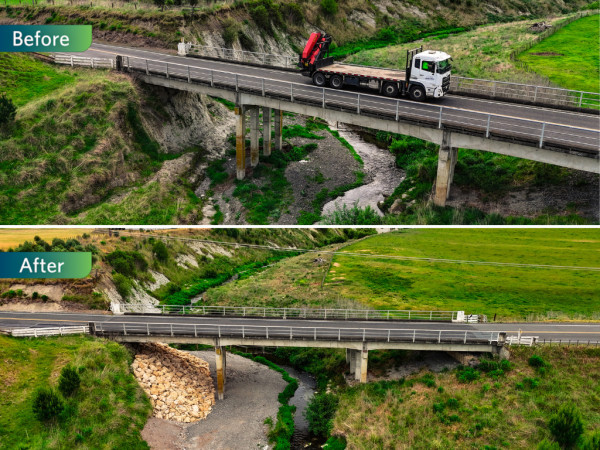  Composite image showing before and after of bridge repairs