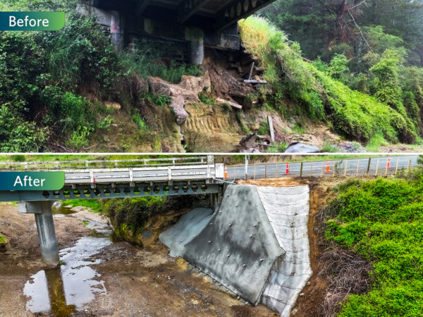 Composite image showing before and after of bridge repairs