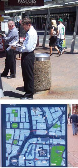 section cover photographs - pedestrian, pedestrian map.