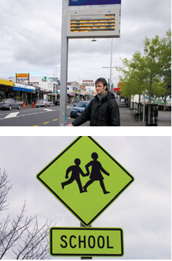 section cover photographs - Getting there by foot, by cycle strategy document; pedestrian; School crossing sign.