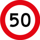 Regulatory traffic sign with the number 50 on a circular red background
