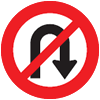 Regulatory traffic sign with a red strike on a curving U arrow and it has a circular red border